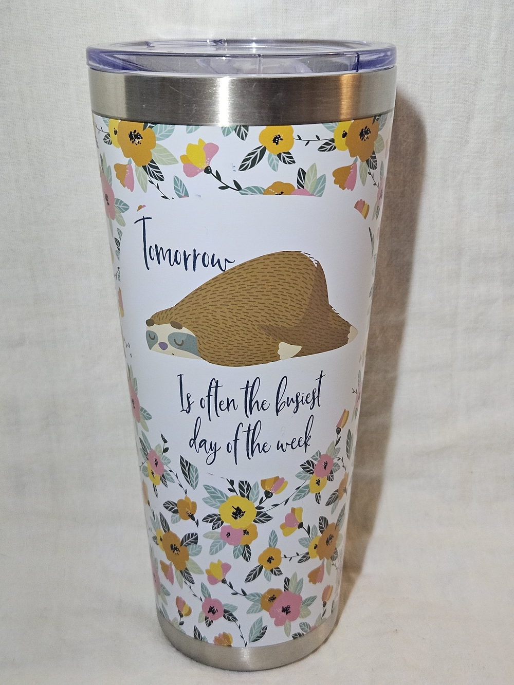 PURE Antimicrobial 32oz Floral Sloth Tumbler
